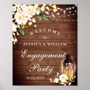 Wood & Blush Roses Floral Engagement Party Sign