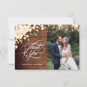 Wood & Blush Roses Floral Lantern Photo Thank You