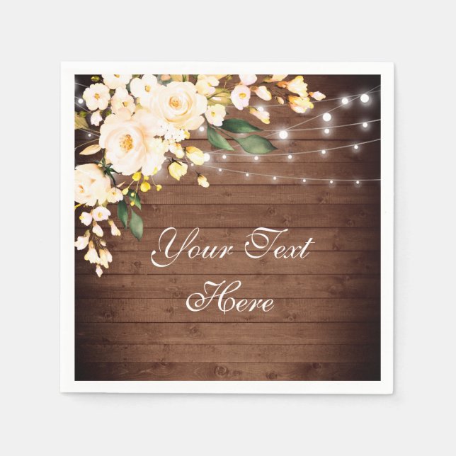 Wood & Blush Roses Greenery Rustic Wedding Paper Napkin (Front)