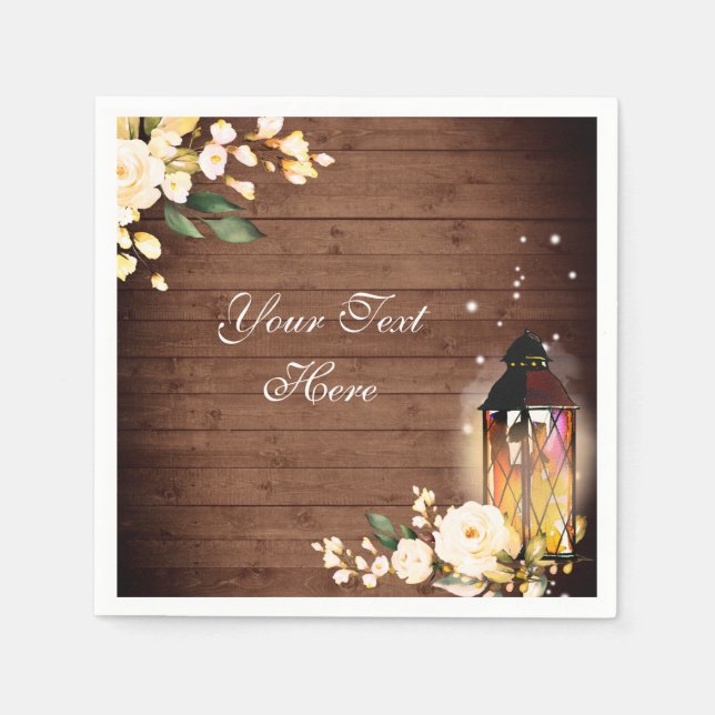 Wood & Blush Roses Greenery Rustic Wedding Paper Napkin (Front)