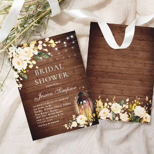 Wood & Blush Roses Lantern Bridal Shower Invitation