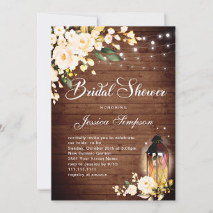 Wood & Blush Roses Lantern Bridal Shower Invitation