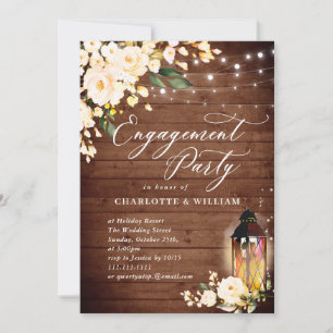 Wood Blush Roses & Lantern ENGAGEMENT PARTY Invitation