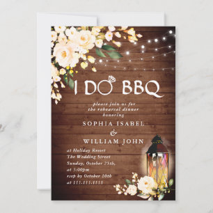 Wood Blush Roses & Lantern Rehearsal Dinner Invitation