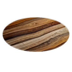 Wood Board Effect Round Glass Cutting Board