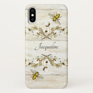 Wood Board Farmhouse Cotton Boll n Bees Watercolor Case-Mate iPhone Case
