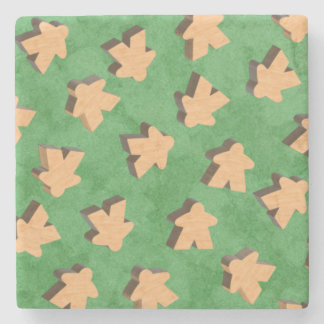 Wood Board Game Meeples on Green Stone Coaster