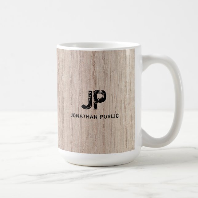 Wood Board Plank Look Monogram Template Elegant Coffee Mug (Right)