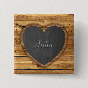 Wood Board Texture Graphic Heart Chalkboard 15 Cm Square Badge