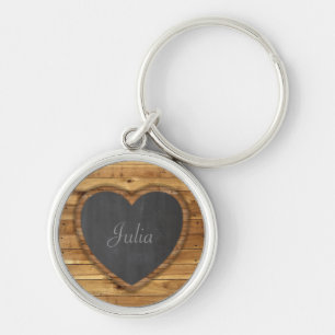 Wood Board Texture Graphic Heart Chalkboard Key Ring