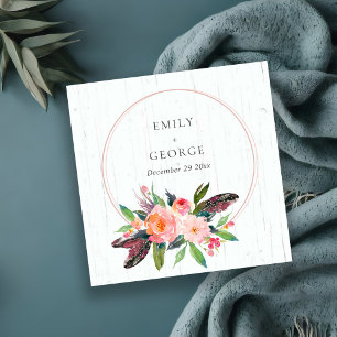 WOOD BOHO BLUSH FLORAL WREATH WEDDING WEBSITE RSVP SQUARE BUSINESS CARD