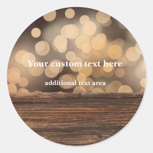 Wood + Bokeh Lights Rustic Country Favour Sticker (Front)