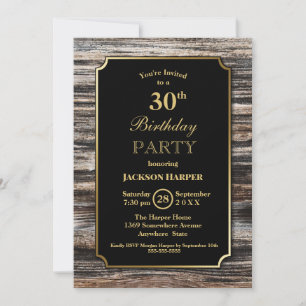 Wood Border Black 30th Birthday Party Invitation
