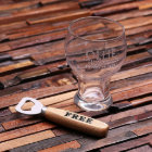 Wood Bottle Opener Set and 16 oz. Round Beer Glass