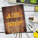 Wood brown gold tools home repairs business 2025 planner<br><div class="desc">Rustic brown wood as background,  with a faux gold tools. Personalise and add your name and a year.</div>