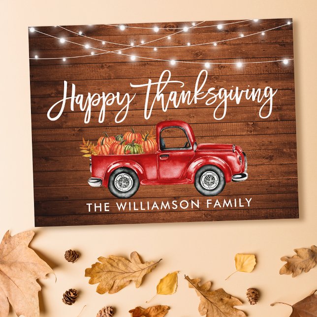 Wood Brush Script Lights Truck Thanksgiving Postcard (Customize to change your personalized text size or text style.)