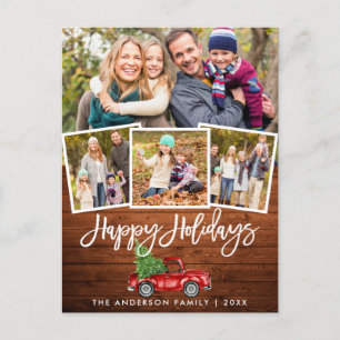 Wood Brush Script Vintage Truck 4 Photo Holidays Postcard