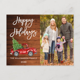 Wood Brush Script Vintage Truck Photo Holidays Postcard