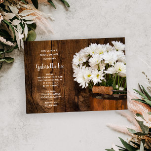 Wood Bucket White Daisies Country Bridal Shower Invitation