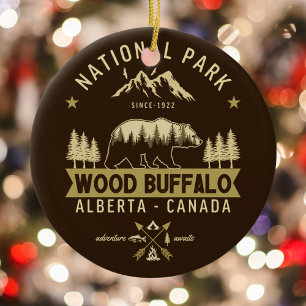 Wood Buffalo National Park Vintage Bear Ceramic Ornament