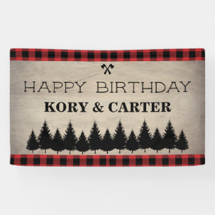 Wood Buffalo Plaid Birthday Banner