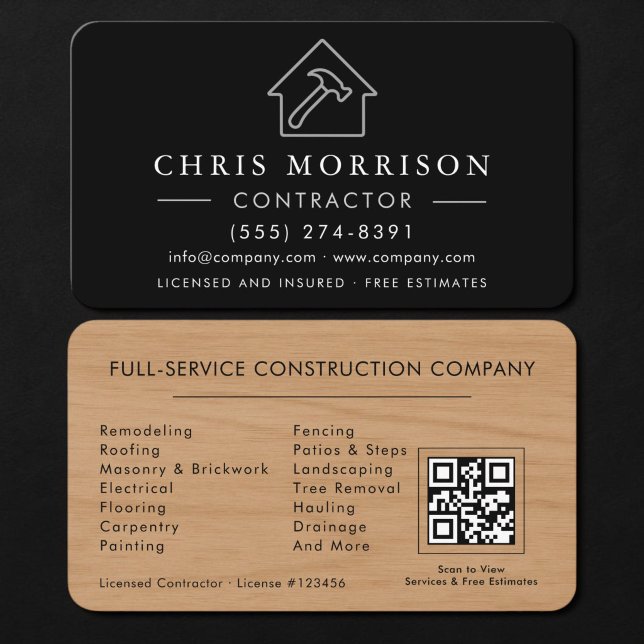 Wood Building Contractor QR Code Business Card (Creator Uploaded)