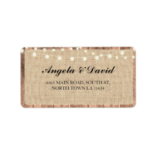Wood Burlap Rustic Elegant Wedding Address Labels