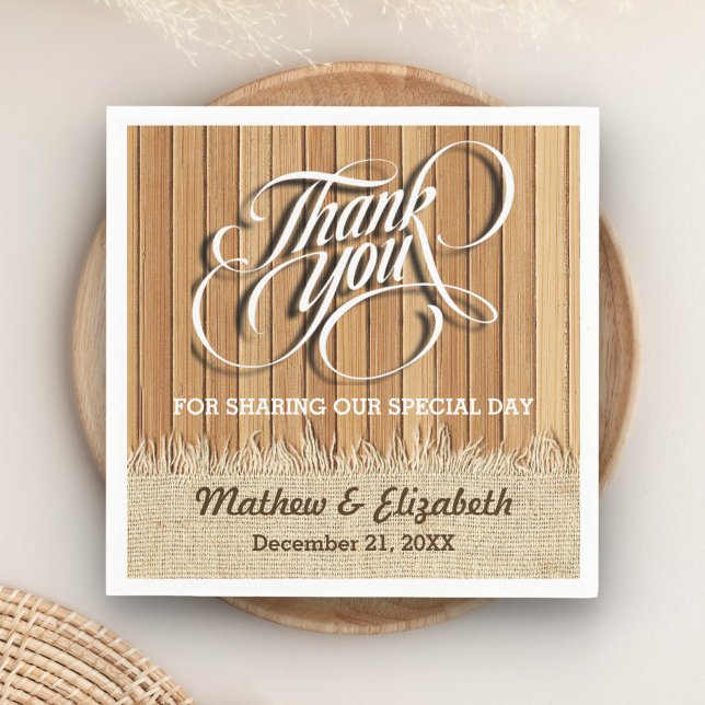 Wood Burlap Thank You Wedding Napkin (Creator Uploaded)