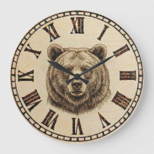 Wood Burned Bear Rustic Wall Clock