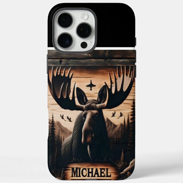 Wood burned Moose Portrait Case-Mate iPhone Case (Back)