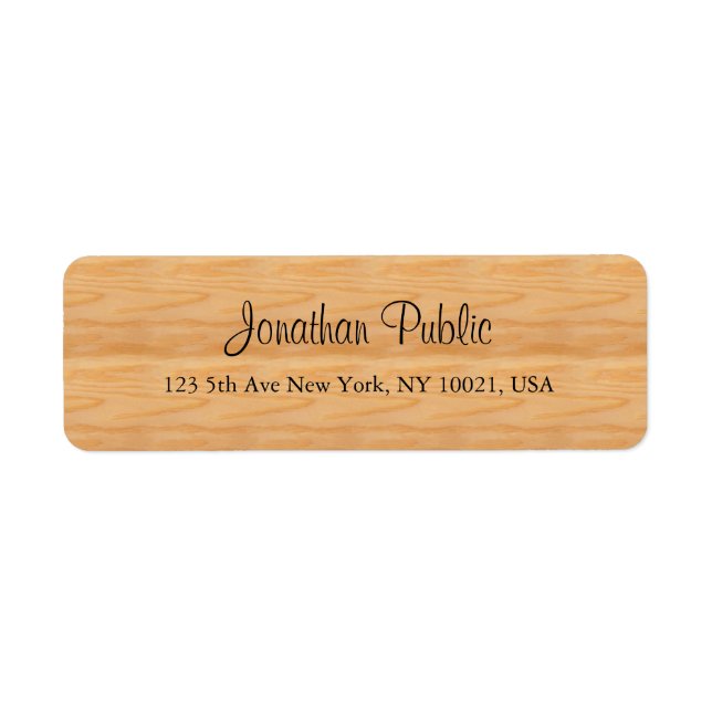 Wood Calligraphed Script Name Text Return Address Label (Front)