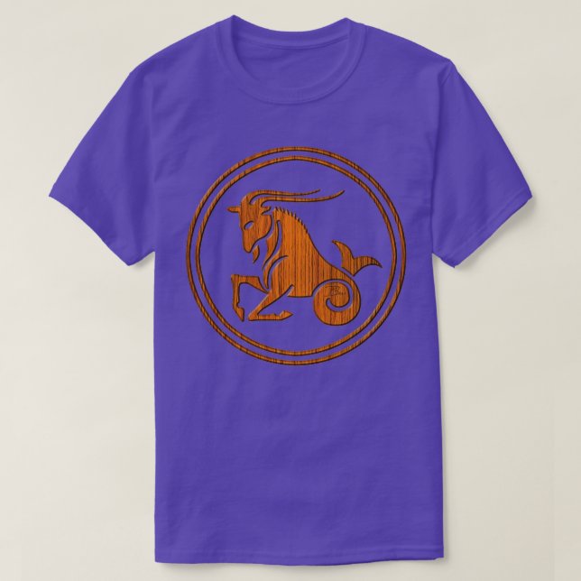 Wood Capricorn Zodiac Sea Goat Astrology Sign  T-Shirt (Design Front)