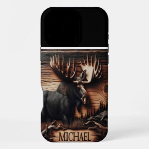 Wood Carved Moose Plaque iPhone 16 Pro Max Case