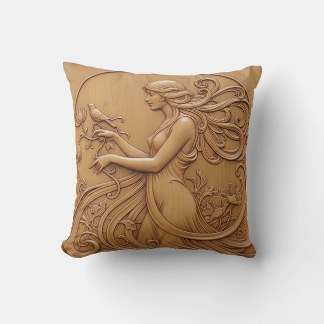 Wood carving effect Throw Cushion (Front)