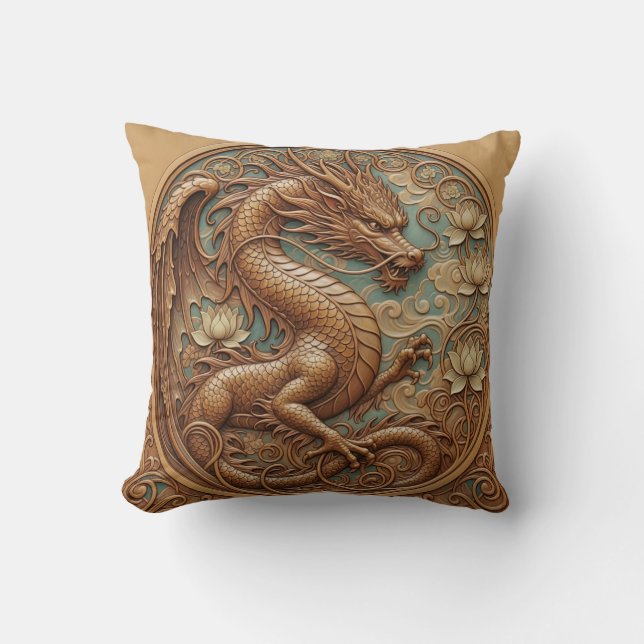 Wood carving effect Throw Cushion dragon (Front)