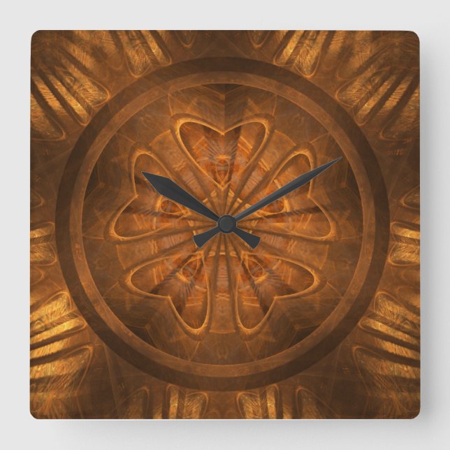 Wood Carving Square Wall Clock (Front)