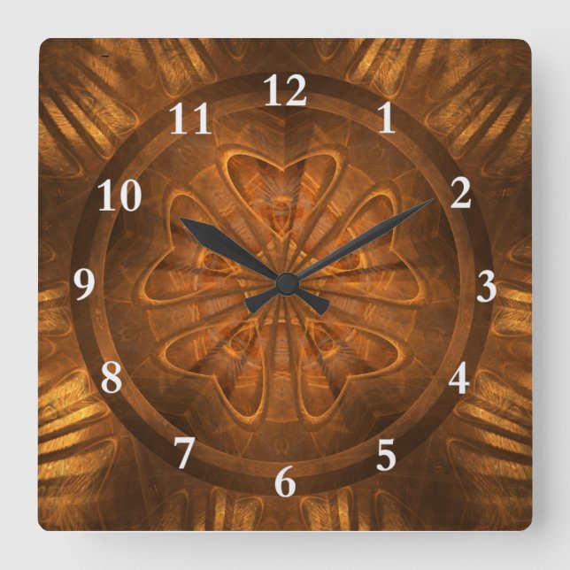 Wood Carving Square Wall Clock (Front)