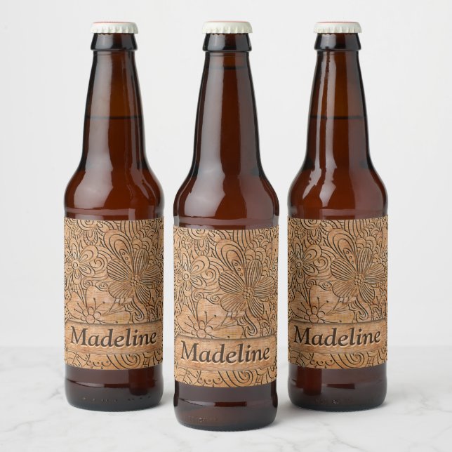 Wood Carvings Floral Pattern Personalised Beer Bottle Label (Bottles)