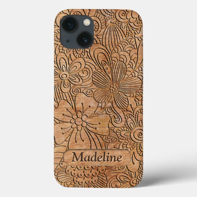 Wood Carvings Floral Pattern Personalised Case-Mate iPhone Case (Back)