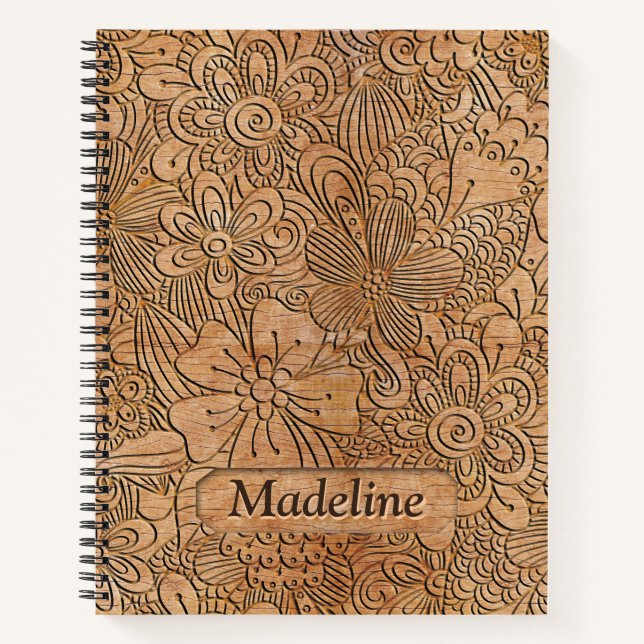 Wood Carvings Floral Pattern Personalised Notebook (Front)