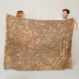 Wood Carvings Floral Pattern Personalized Lrg Fleece Blanket
