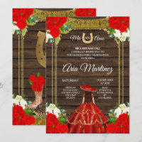 Wood Charro - Red Princess Mis Quince Invitation