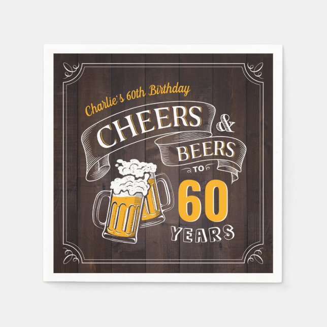 Wood Cheers And Beers Any Age Birthday Napkin (Front)