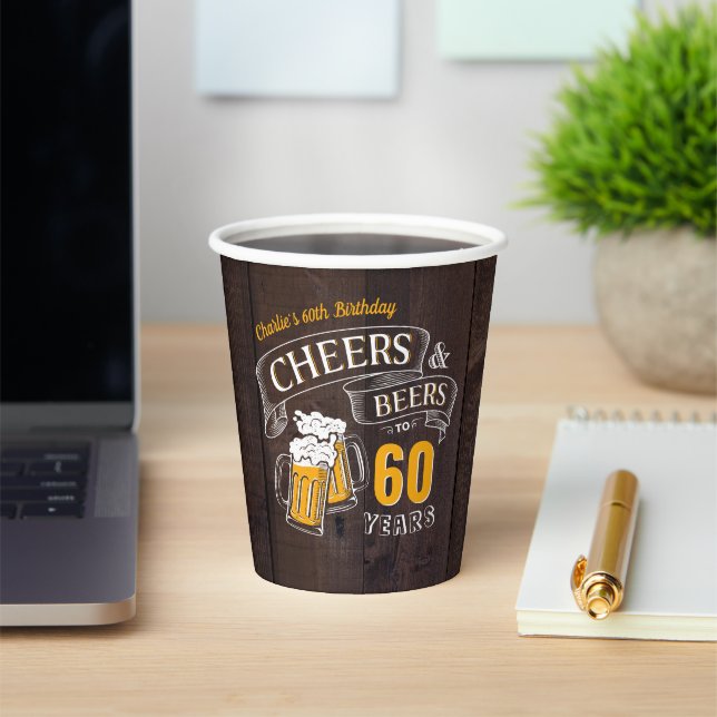 Wood Cheers And Beers Any Age Birthday Paper Cups (Insitu)