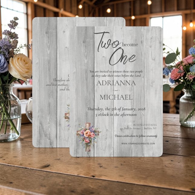 Wood Christian Two Become One Invitation (Creator Uploaded)