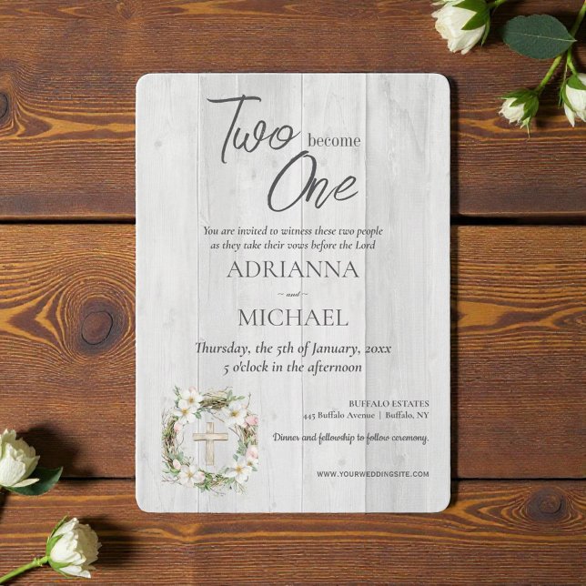 Wood Christian Two Become One Wedding Invitation (Creator Uploaded)