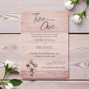 Wood Christian Two Become One Wedding Invitation