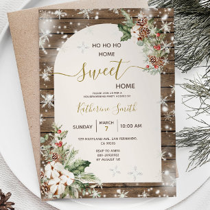 Wood Christmas Housewarming Party Home Sweet Home Invitation