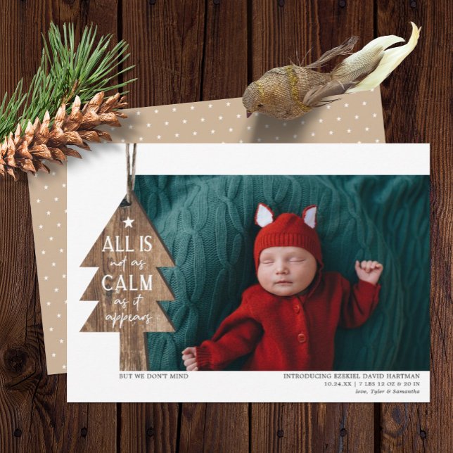 Wood Christmas Ornament Photo Birth Announcement (Creator Uploaded)