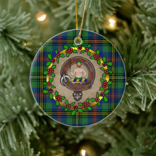 Wood Clan Badge & Tartan Personalised Christmas Ceramic Ornament